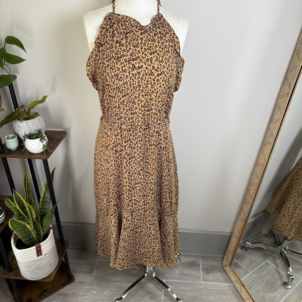 Who What Wear Womens L Brown Leopard Print Dress Mob Wife Aesthetic Halter Neck